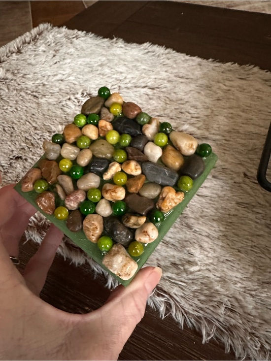Hand Crafted Other - Hand crafted River Rock and green glass beaded trinket box